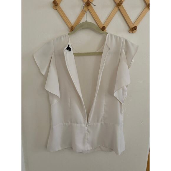 Ann Taylor Top Women's 6 White Ruffle Shoulder Blouse Lightweight - Picture 5 of 6